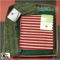 BOX WITH NEW 6 ASSORTED SIZES OF FLOOR AREA  RUGS