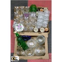 2 FLATS OF GLASSWARE INCL. CUPS AND VASES