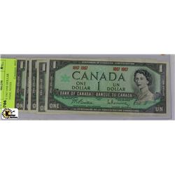 M) 5 PCS 1967 ONE DOLLAR CENTENNIAL NOTES