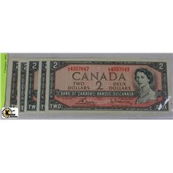 O) 5PCS 1954 TWO DOLLAR NOTES