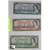 Image 1 : I) 3 PCS 1954 ONE, TWO, FIVE DOLLAR NOTES