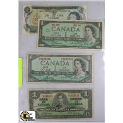 DD) 4 PCS 1937 TO 1973 ONE DOLLAR NOTES