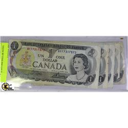 CC) 5 PCS 1973 ONE DOLLAR NOTES