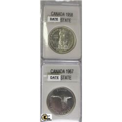 V) 2PCS CAN. SILVER DOLLAR 1958, 1967