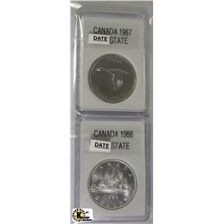 AA) 2PCS CAN. SILVER DOLLAR 1966, 1967
