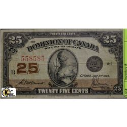 1923 DOMINION OF CANADA 25 CENT SHINPLASTER
