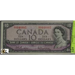 1954 CANADIAN TEN DOLLAR BANKNOTE ON CHOICE
