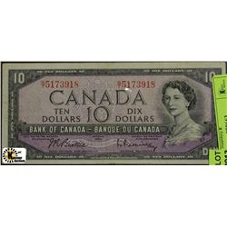 1954 CANADIAN TEN DOLLAR BANKNOTE ON CHOICE