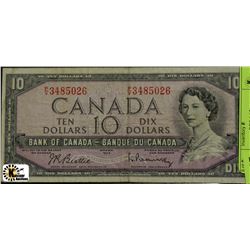 1954 CANADIAN TEN DOLLAR BANKNOTE ON CHOICE