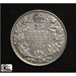 1917 CANADIAN 25 CENT COIN