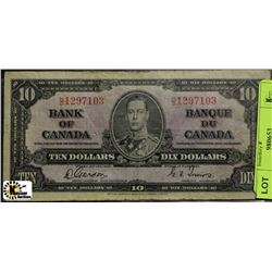 1937 CANADIAN TEN DOLLAR BANKNOTE ON CHOICE
