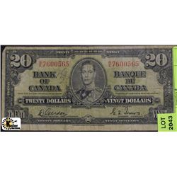 1937 CANADIAN TWENTY DOLLAR BANKNOTE ON CHOICE