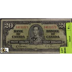 1937 CANADIAN TWENTY DOLLAR BANKNOTE ON CHOICE