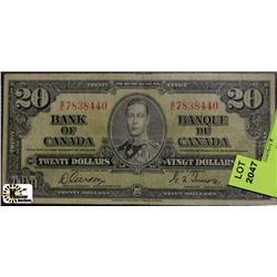 1937 CANADIAN TWENTY DOLLAR BANKNOTE ON CHOICE