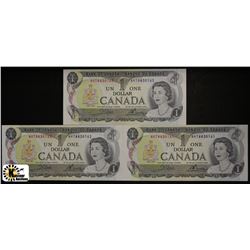 D. LOT OF 3 CANADIAN $1 DOLLAR BANK NOTES W/