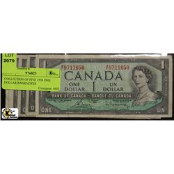 COLLECTION OF FIVE 1954 ONE DOLLAR BANKNOTES