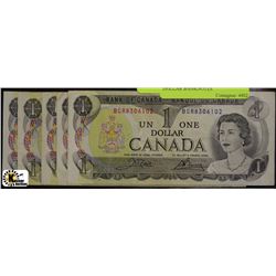 COLLECTION OF FIVE 1973 ONE DOLLAR BANKNOTES