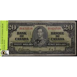 A.1937 BANK OF CANADA $20.00 BANK NOTE