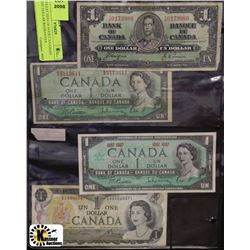 COLLECTION OF FOUR CANADIAN ONE DOLLAR BANKNOTES