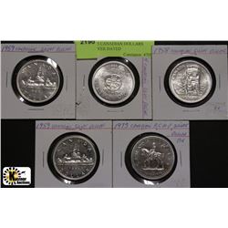 A)LOT OF 5 CANADIAN DOLLARS INCL.4 SILVER DATED