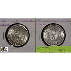 C)LOT OF 2-1921 MORGAN SILVER USA  DOLLARS