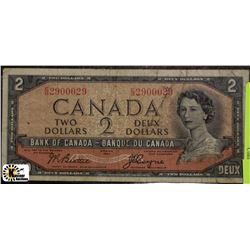 C)1954 CANADIAN TWO DOLLAR DEVILS FACE BANK NOTE