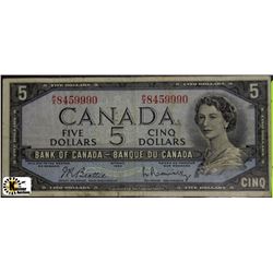 E)CANADIAN FIVE DOLLAR 1954 BANK NOTE
