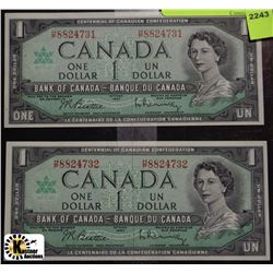 K)2 CANADIAN CENTENNIAL DOLLAR BILLS W/ CONSEC.