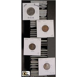 BOX OF 40 USA 1,5 & 25 CENT MISC COINS FROM