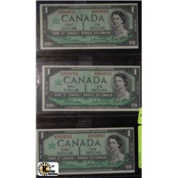 J)3 CANADIAN CENTENNIAL DOLLARS W/ CONSEC. SERIAL