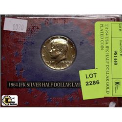 T)1964 USA JFK HALF DOLLAR GOLD PLATED COIN