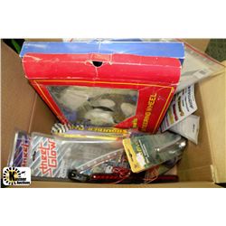 LOT OF AUTO RACING LIGHTS, STEERING WHEELS,