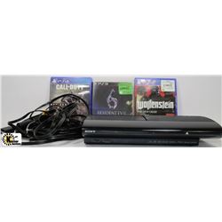 SONY PS3 WITH GAMES AND 2 BLUE RAYS-NO CONTROLLERS