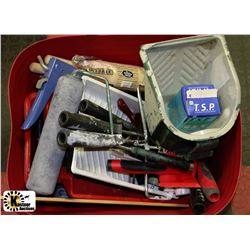 RED TUB OF ASSORTED PAINT TOOLS