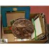 Image 1 : BOX WITH VINTAGE FRAMES,AZTEC PLATE WALL HANGING,