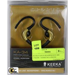 NEW KEEKA GOLD HEADPHONES MIC  USEDW/  SAMSUNG,