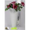 Image 1 : MILK GLASS HOBNAIL VASE AND BONE CHINA ROSES