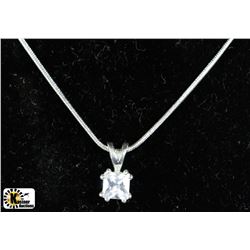 ITALY .925 SILVER SNAKE CHAIN W/LARGE CZ PENDANT