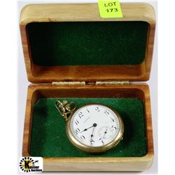 ESTATE HAND CARVED WOODEN BOX WITH POCKET WATCH