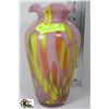 Image 1 : LARGE PINK AND YELLOW ART GLASS TULIP TOP VASE