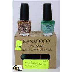 6 ASSORTED BOTTLES OF NANOCOCO NAIL POLISH