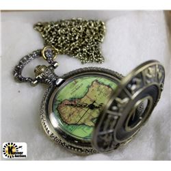 GLOBE POCKET WATCH W/CHAIN
