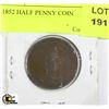 Image 1 : 1852 HALF PENNY COIN