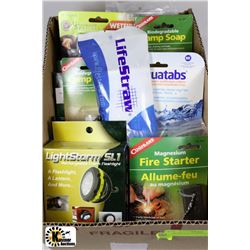BOX OF NEW CAMPING ESSENTIALS