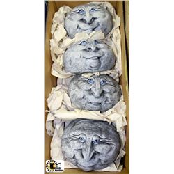 BOX OF 4 STONEY-FACE ROCK GARDEN DECOR 7"X4"