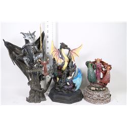 BOX OF FANTASY DRAGONS AND WIZARDS 12"-10"-8" TALL