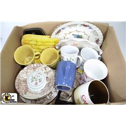 BOX OF ASSORTED PLATES AND KITCHEWARE