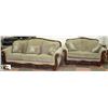 Image 1 : SAGE FABRIC WOOD TRIM SOFA AND LOVE SEAT