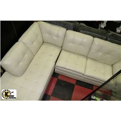 L-SHAPED WHITE LEATHER COUCH W/ OTTOMAN