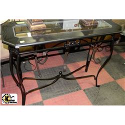 WOOD METAL AND GLASS SOFA TABLE